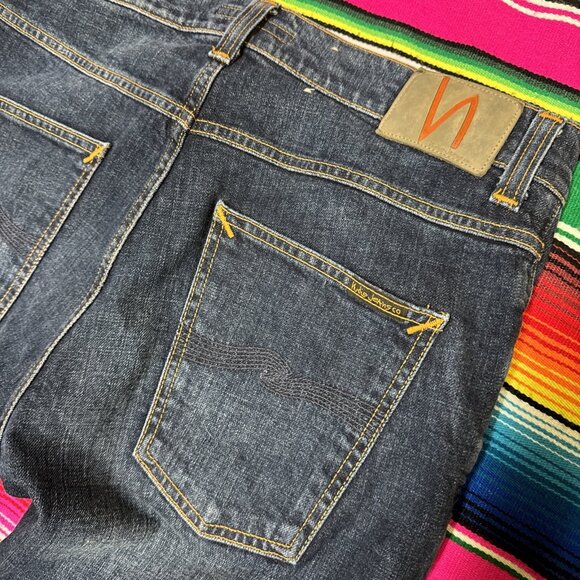 Nudie Jeans Co. Men 32x32 Lean Dean Slim Dark Worn Navy Blue Made in Italy READ - Picture 2 of 11